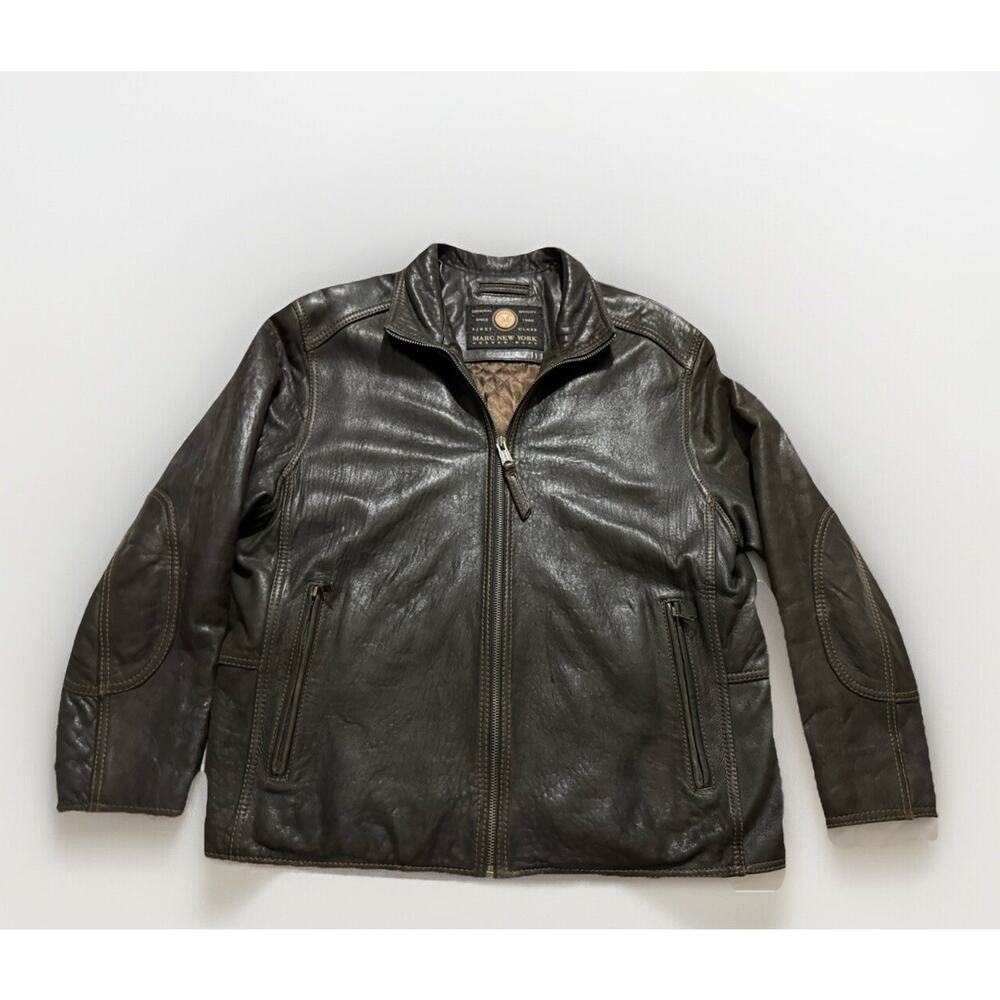 Vintage Andrew Marc New York Brown Leather Biker Jacket Men's Size X-Large